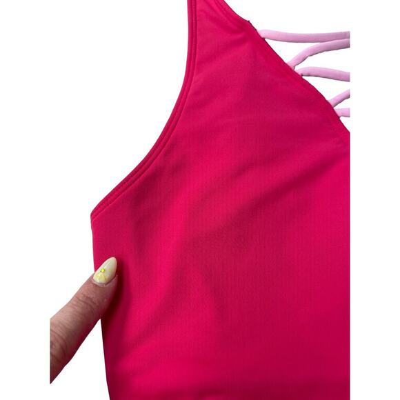 Bleu Rod Beattie Pink Lace-Up Plunge One-Piece Swimsuit - Size 10 - Picture 7 of 15